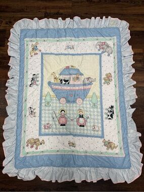VTG 90s Daisy Kingdom Noah’s Nursery Ark Crib Quilt & Wall piece